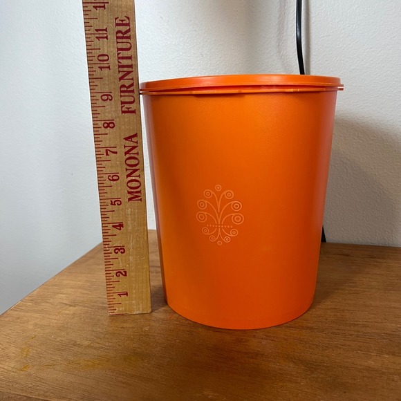 Vintage Tupperware Servalier Canister Set 4 Orange Sunburst Lid Flour Sugar Tea - Picture 7 of 12